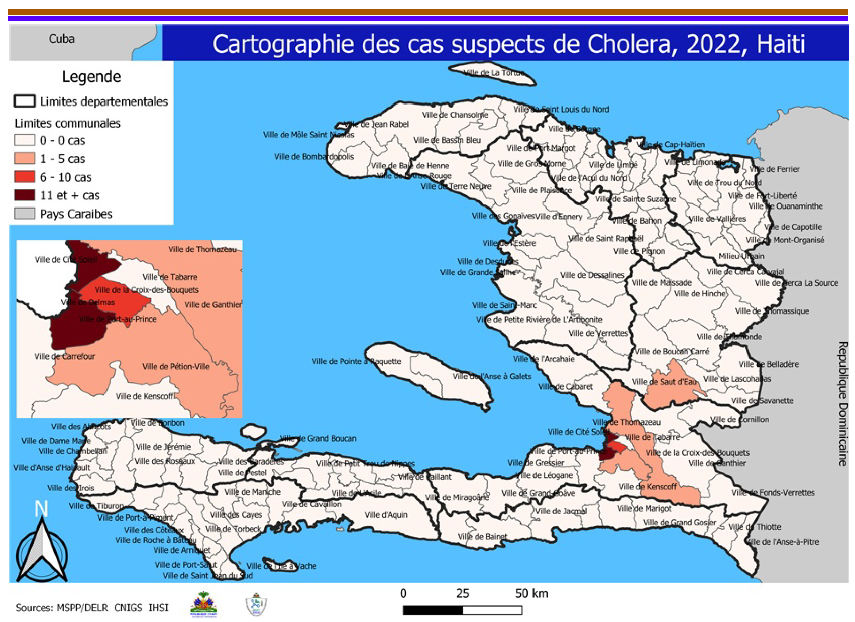 Map of suspected cholera cases